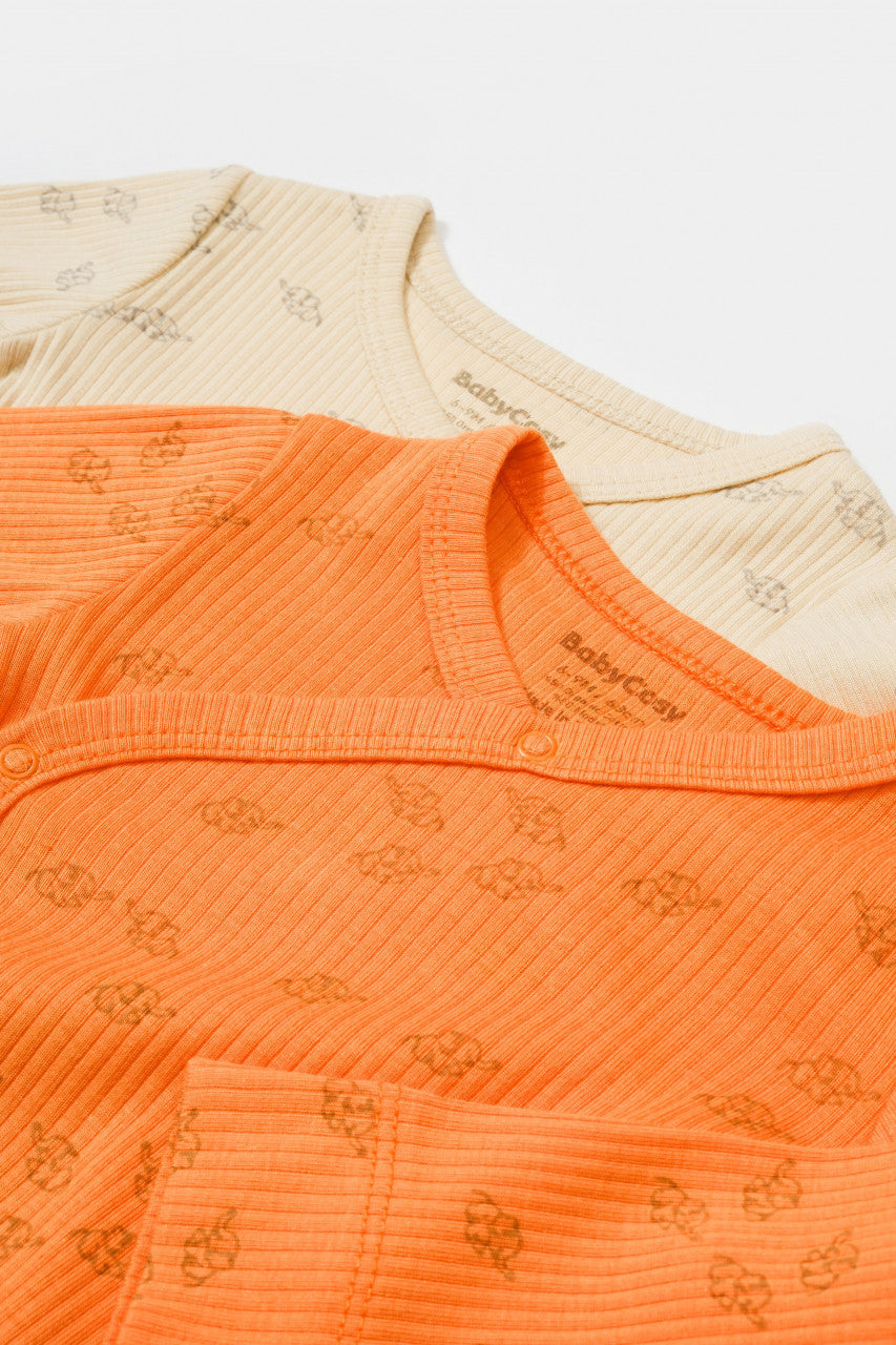 Set 2 body-uri petrecute Printed, BabyCosy, 50% modal+50% bumbac, Ecru/Lavanda